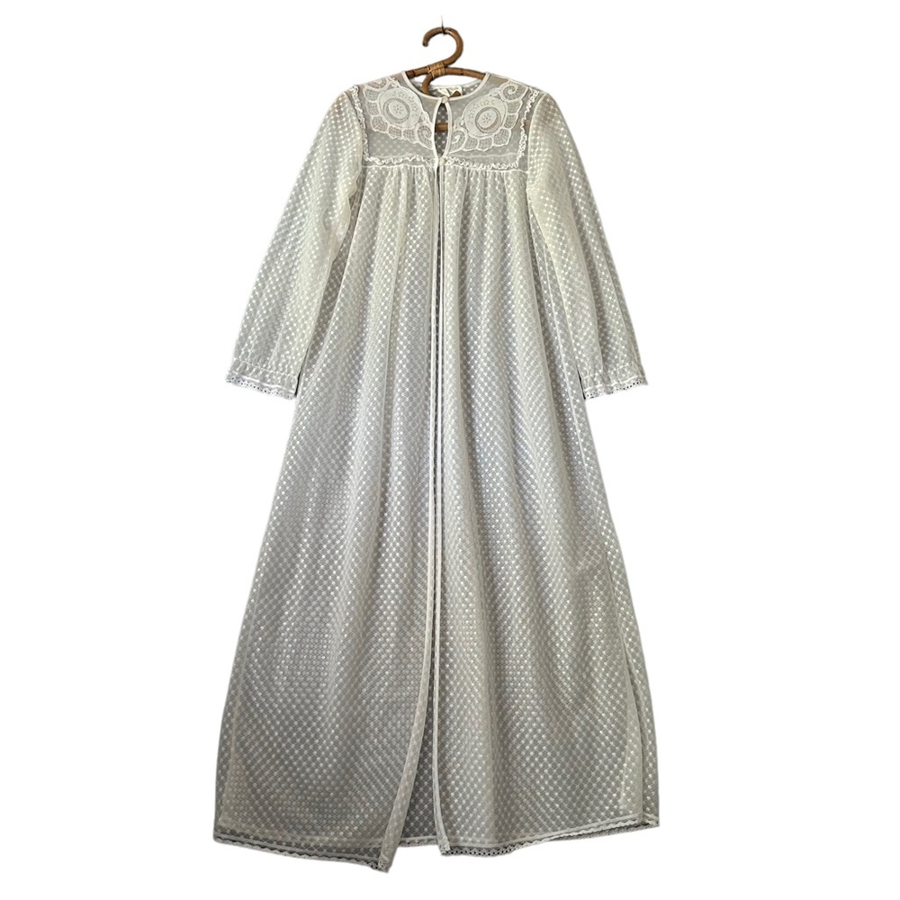 Vintage | White 1970's Sheer Polka Dot Robe Size M‎ Made in Poland